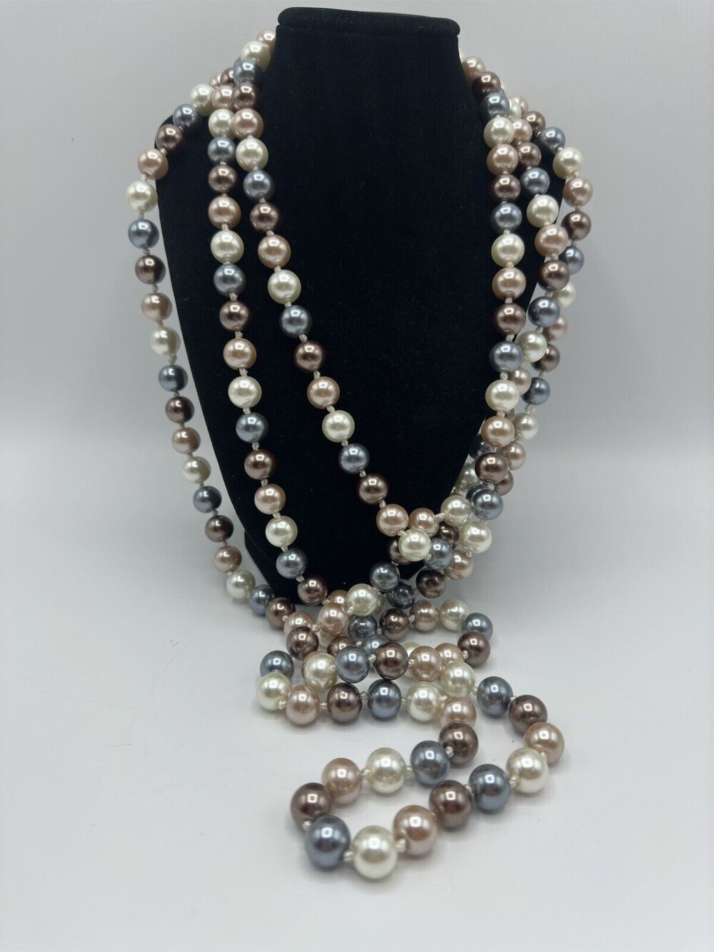 ✨ Simulated Pearl Knotted Long Endless Strand Necklace 96” - Neutral Mix ✨
